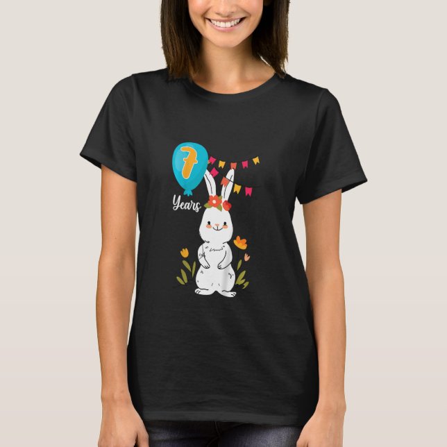 Kids 7:e Födelsedagsfest 7 år Bunny Rabbit Flowe T Shirt (Framsida)
