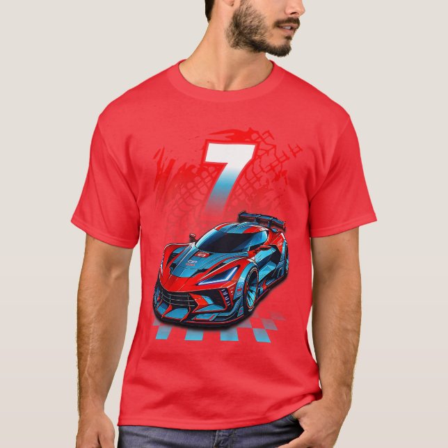Kids 7 Year Old Race 7th Birthday Party Racing Rac T Shirt (Framsida)