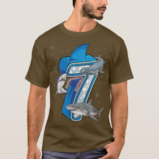 Kids 7th Birthday Boys Shark 7 years Old Ocean Sha T Shirt