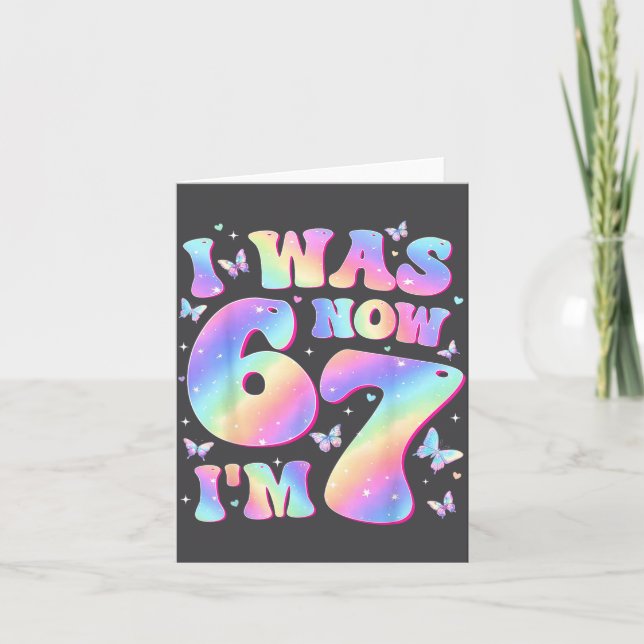 Kids 7th Birthday Girl Butterfly I Was 6 Now I'm 7 Kort (Framsida)