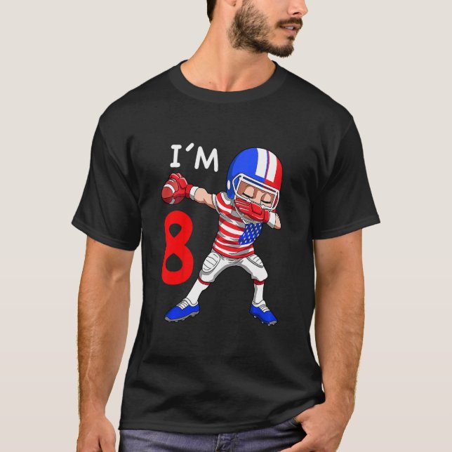 Kids 8 Birthday American Football Dabbing 8 År O T Shirt (Framsida)