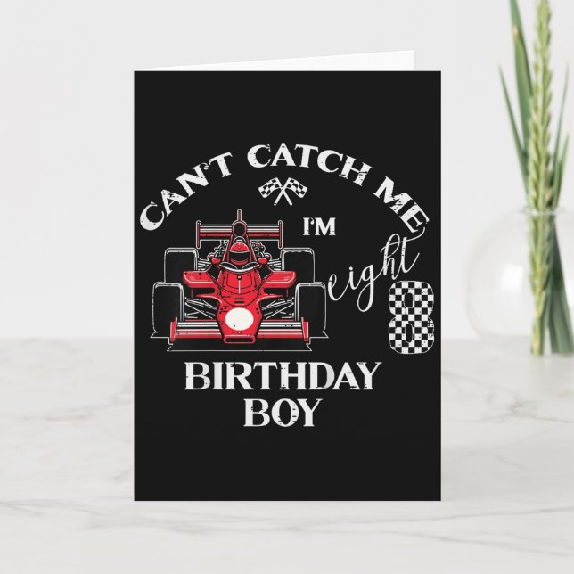 Kids 8th Birthday Race Car Bday Boy Cant Catch Me  Kort (Framsida)