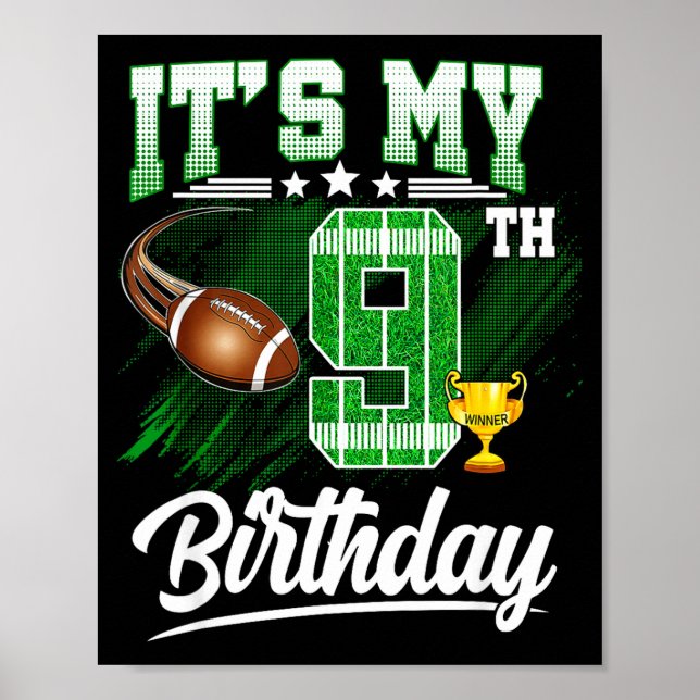 Kids 9 Year Old Its My 9th Birthday Football Theme Poster (Framsidan)