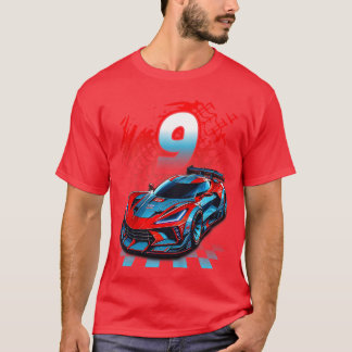 Kids 9 Year Old Race 9th Birthday Party Racing Rac T Shirt