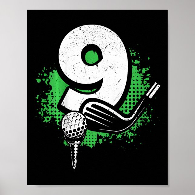 Kids 9th Birthday Boy Golf Player Golf 9 Years Old Poster (Framsidan)