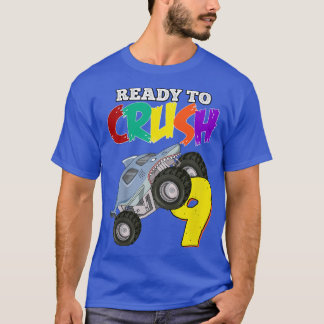 Kids 9th Birthday Boys Monster Truck 9 Year Old Ra T Shirt