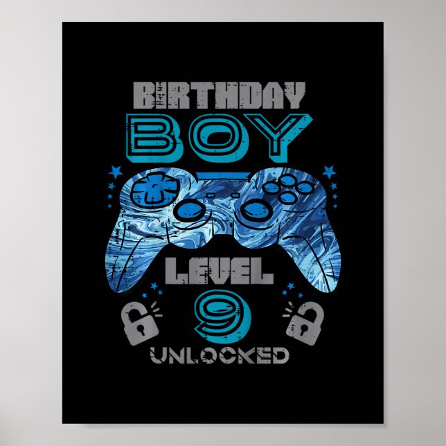 Kids 9th Birthday Gamer Level 9 Unlocked Video Gam Poster (Framsidan)