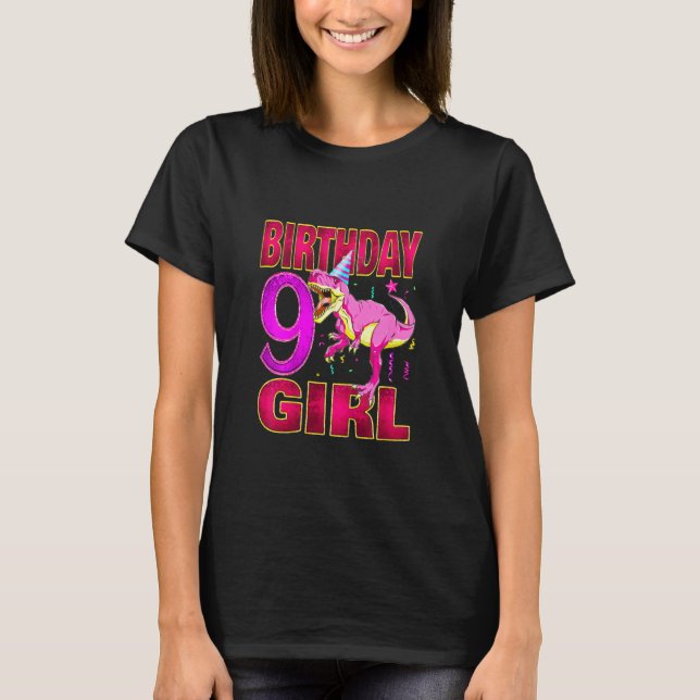 Kids 9th Birthday Girl Dinosaur T Rex Kids 9 Year  T Shirt (Framsida)