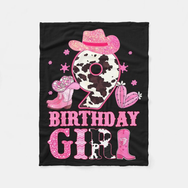 Kids 9th Birthday Girl Rodeo Western Cowgirl Birth Fleecefilt (Framsidan)