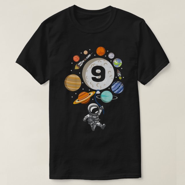 Kids 9th Birthday Planet Balloon Astronaut Happy N T Shirt (Design framsida)