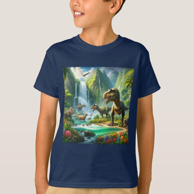Kids AI Art Dinosaurs Tropiska Grönt T Shirt (Framsida)