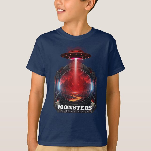 Kids Alien Monster UFO Space Graphic T-Shirt (Framsida)