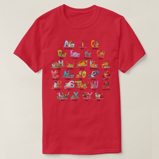 Kids Alphabet Brev AZ med Animals ABCs Learning T Shirt (Design framsida)