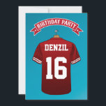 Kids American Football Jersey Burgandy Birthday Inbjudningar<br><div class="desc">Personlig barn amerikanska fotbollsfödelsedagsinbjudningar med en coola blå bakgrund och en burgandy och vit amerikansk fotbollstjersey som du kan anpassa med din barn namn och din ålder,  på motsatt sida är en fotboll och födelsedagskalender som du kan anpassa till kostym i stil.</div>