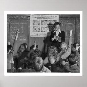 Kids and Ration Bok WWII - Vintage Poster