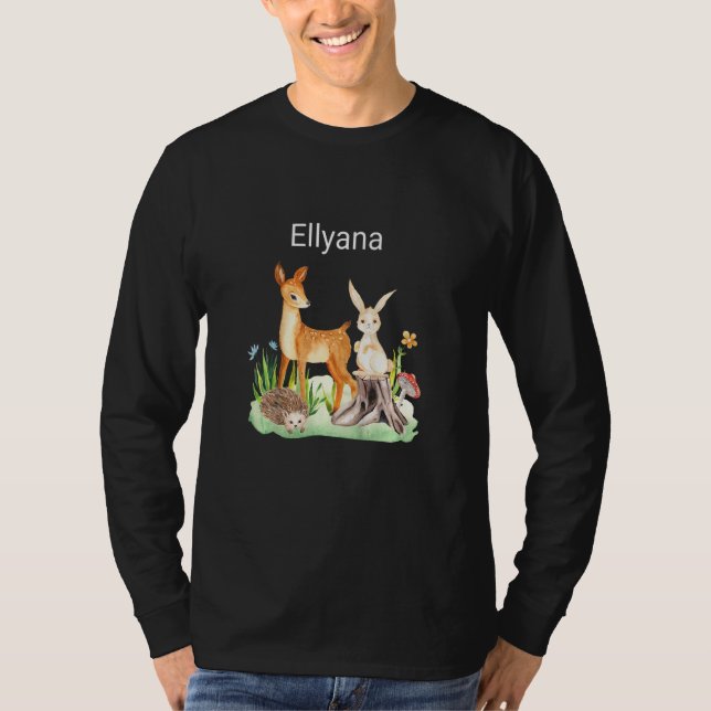 Kids Animal deer rabbit hedgehog Ellyana T Shirt (Framsida)