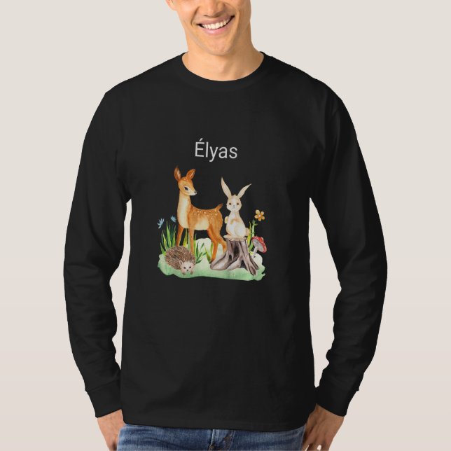 Kids Animal deer rabbit hedgehog Élyas T Shirt (Framsida)