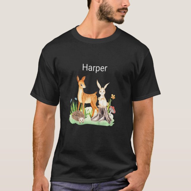 Kids Animal deer rabbit hedgehog Harper T Shirt (Framsida)