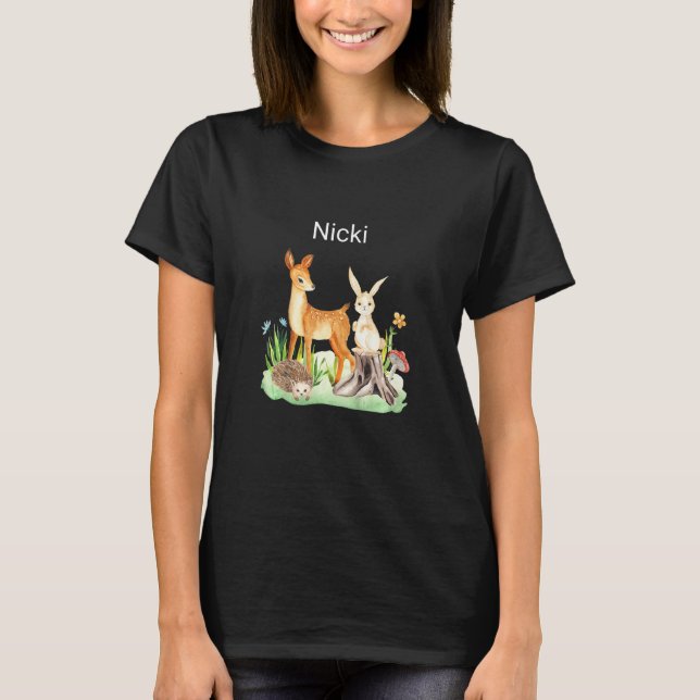 Kids Animal deer rabbit hedgehog Nicki T Shirt (Framsida)