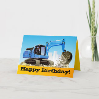 Kids Anpassningsbar Blue Excavator Digger Grattis  Kort