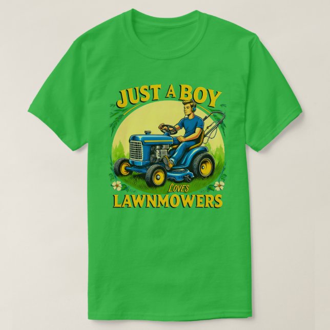 Kids är bara en pojke som Kärlek LawnMowers Funny  T Shirt (Design framsida)