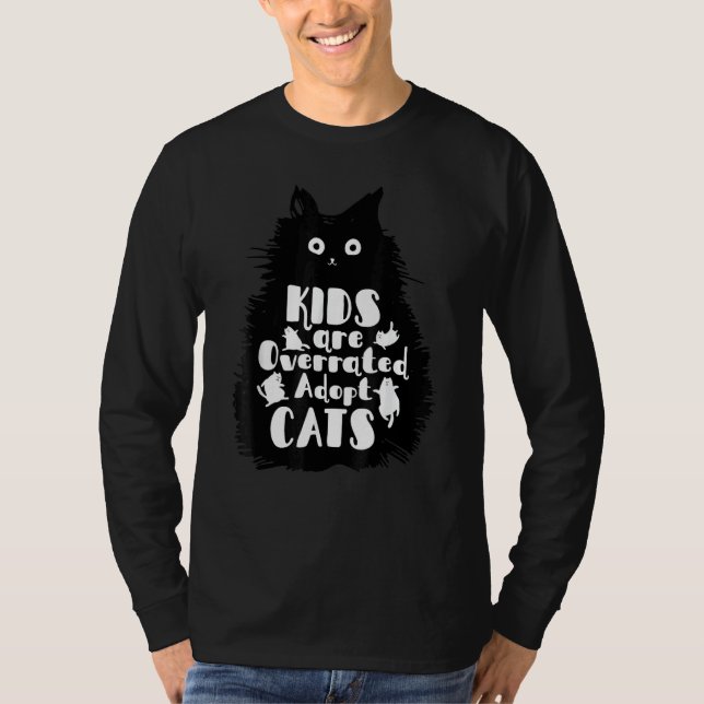Kids Are Overrated Adopt A Cat Hand Drawn Cats & C T Shirt (Framsida)