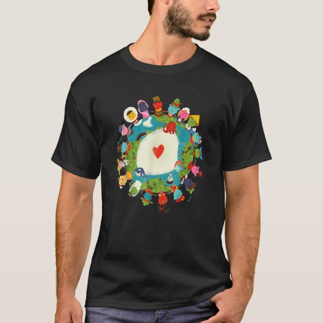 Kids Art Children Love the Planet Earth World Peac T Shirt (Framsida)