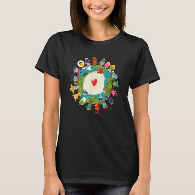 Kids Art Children Love the Planet Earth World Peac T Shirt (Framsida)