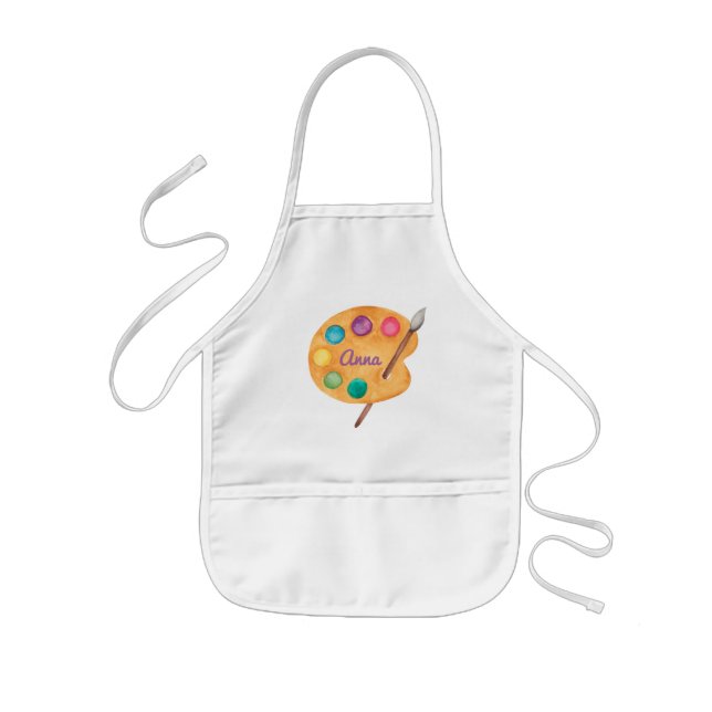 Kids art NAMN vattenfärgpalett söt apron Barnförkläde (Framsidan)