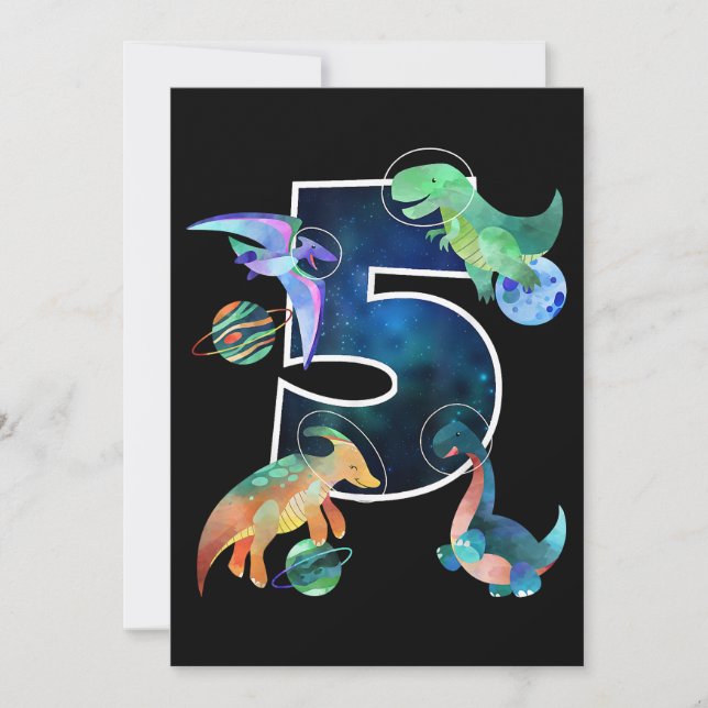 Kids Astronaut Rymden Dinosaurs 5:e födelsedagen Inbjudningar (Framsida)