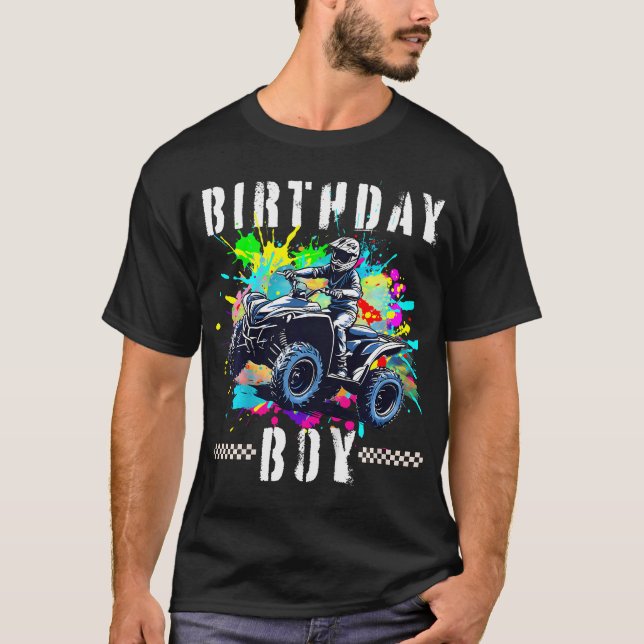 Kids Atv Birthday Boy 4 Wheeler Quad Atv Birthday T Shirt (Framsida)