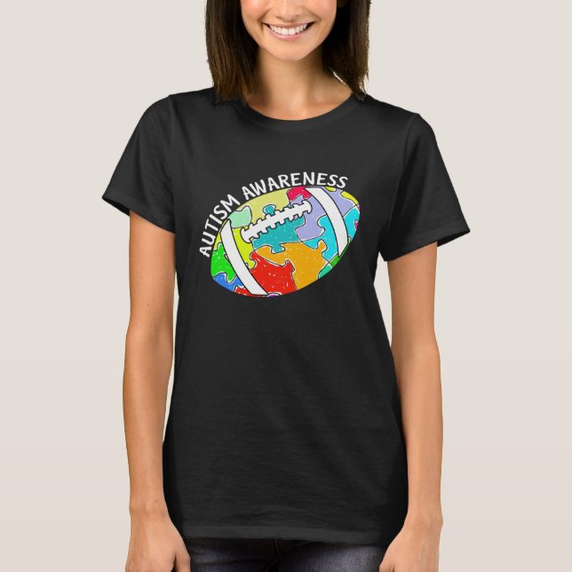 Kids Autism Rainbow Puzzle Football Autism Awarene T Shirt (Framsida)