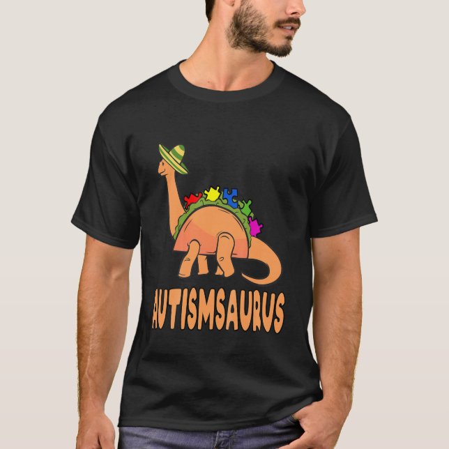 Kids Autism-Saurus Awareness Cute Dinosaur Puzzle T Shirt (Framsida)