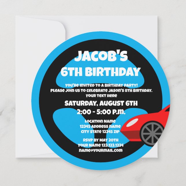 Kid's auto racing theme Birthday party invitations Inbjudningar (Baksida)