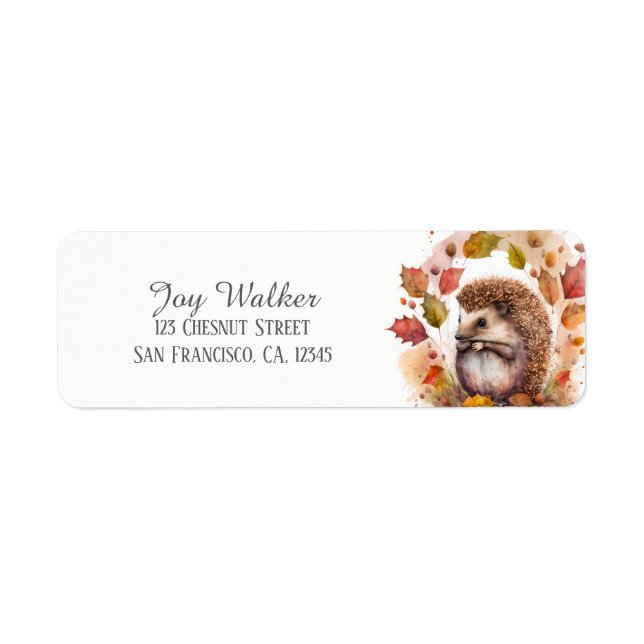 Kids Autumn Watercolor Hedgehog Returadress Returadress Etikett (Framsidan)