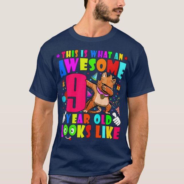 Kids Awesome 9 Year Old Boys Girls 9th Birthday T Shirt (Framsida)