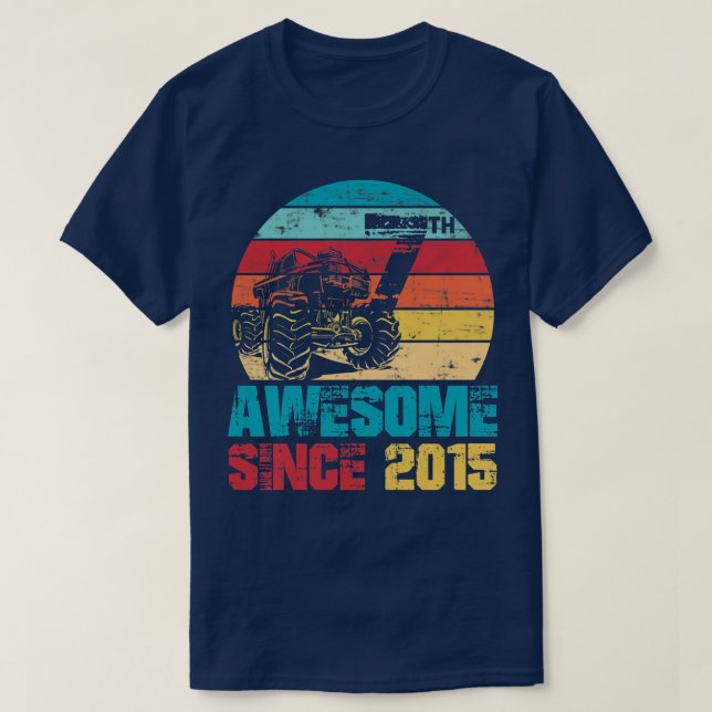Kids Awesome Since 2015 7th Birthday Monster Truck T Shirt (Design framsida)