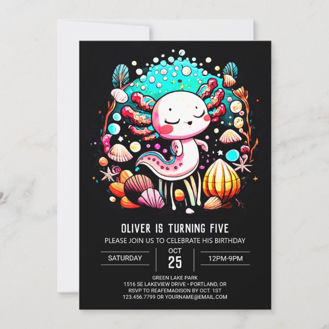 Kids Axolotl Enchanted Birthday Inbjudningar (Framsida)