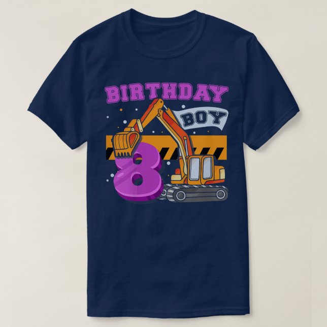 Kids B-Day Boy 8 Years Old Digger Builder Construc T Shirt (Design framsida)
