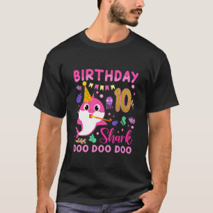 Kids Baby Cute Shark 10th Birthday Boy Girl 10 Yea T Shirt