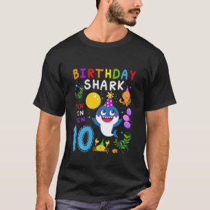 Kids Baby Cute Shark 10th Birthday Boy Girl 10 Yea T Shirt