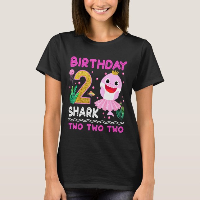 Kids Baby Cute Shark 2:a födelsedagstjuppet Girl 2 T Shirt (Framsida)