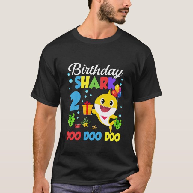 Kids Baby Cute Shark 2 och Birthday Boy 2 År T Shirt (Framsida)