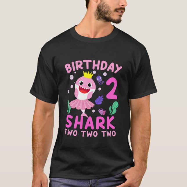 Kids Baby Cute Shark 2 och Birthday Boy 2 År T Shirt (Framsida)