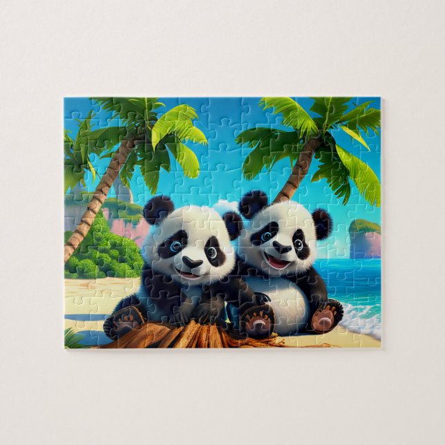 Kids Baby Pandas Jigszawa Puzzle - Tropical Pussel (Horisontell)