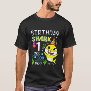 Kids Baby Shark 1St Birthday Boy 1 År Gammal T Shirt