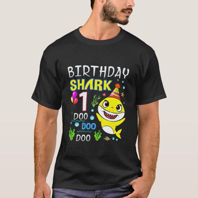 Kids Baby Shark 1St Birthday Boy 1 År Gammal T Shirt (Framsida)