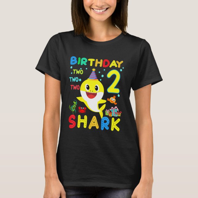 Kids Baby Shark 2:a födelsedagstjugflicka 2 år gam T Shirt (Framsida)