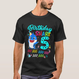 Kids Baby Shark 5Th Birthday Boys Girls 5 Year Old T Shirt