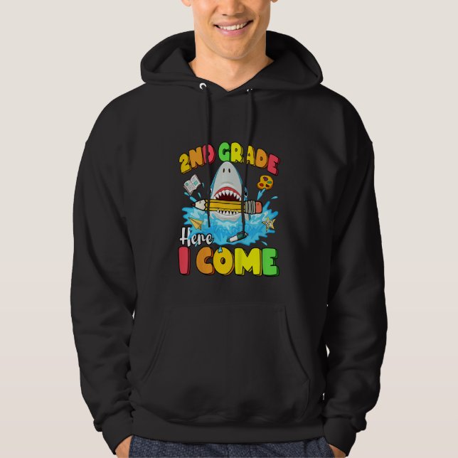 Kids Back To School 2nd Grade Here I Come  Shark G Hoodie (Framsida)
